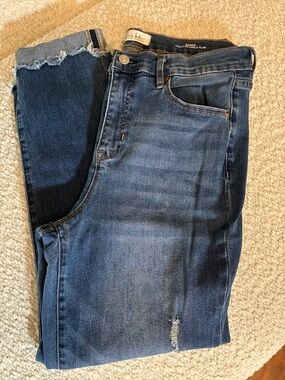 Nicole Miller Mid-Blue Distressed High-Rise Ankle Slim Jeans